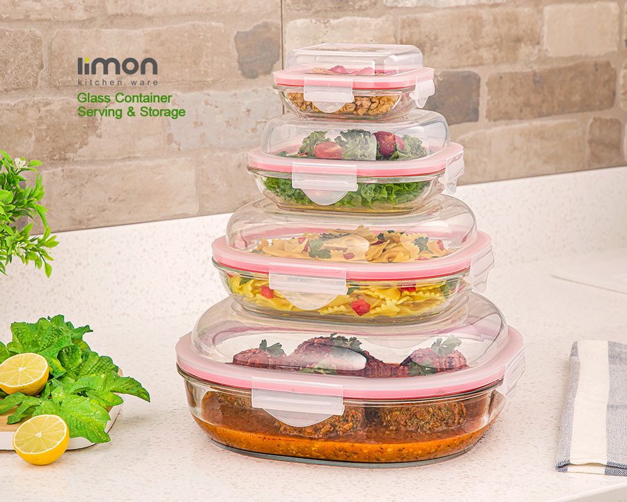 ست ظرف شیشه ای سرو و نگهداری 8 پارچه لیمون 