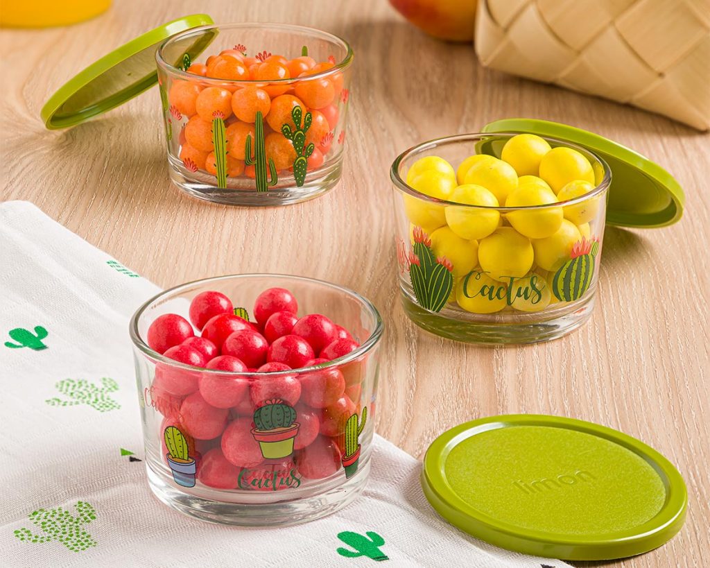 ظرف شیشه ای دربدار 190 میلی لیتر چاپدار لیمون