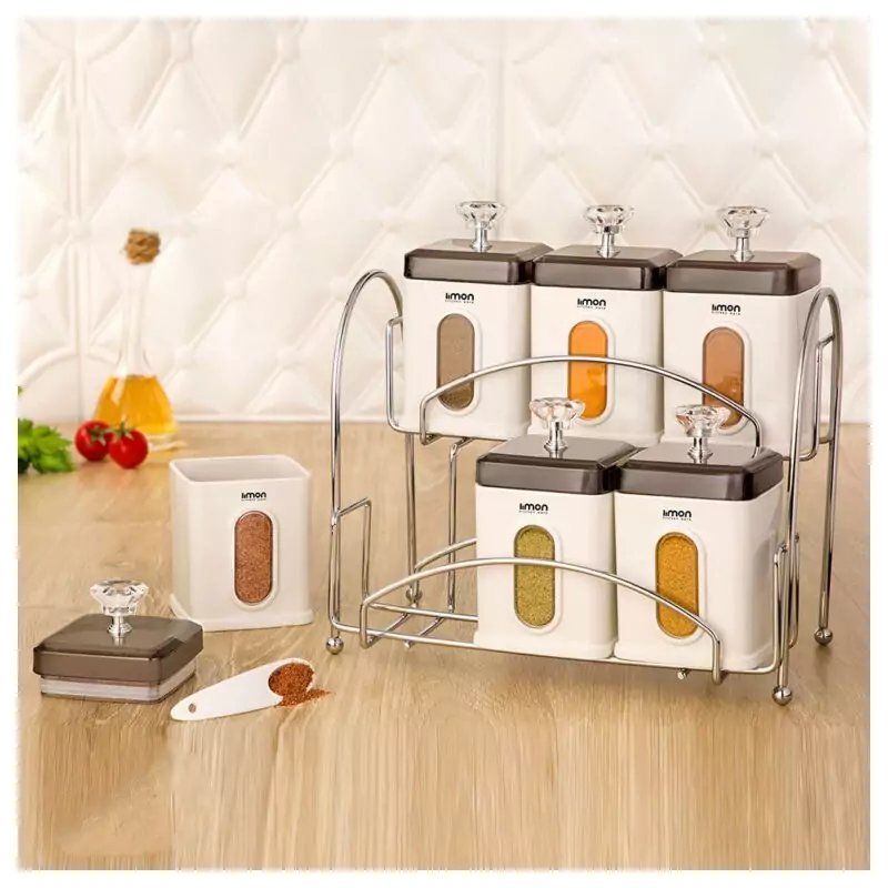 ست ادویه 6 عددی 4گوش درب شفاف لیمون